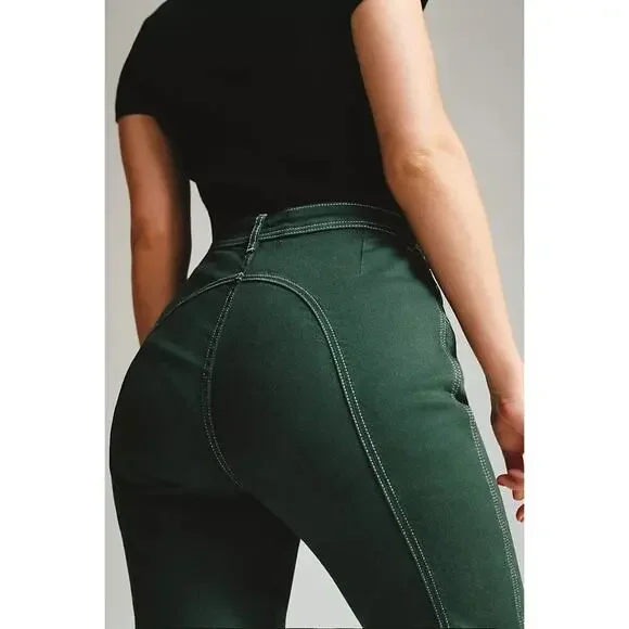 Free People High-Rise Foxy Flare Jeans Green Wide Leg Retro - Picture 8 of 16